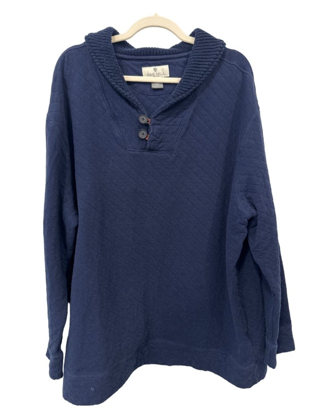 Oak Hill Pullover 2XL Tall Quilted Shawl Collar Long Sleeve Navy Heather Comfort